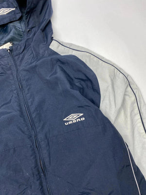 Umbro Men's Navy and Grey Hooded Windbreaker Jacket