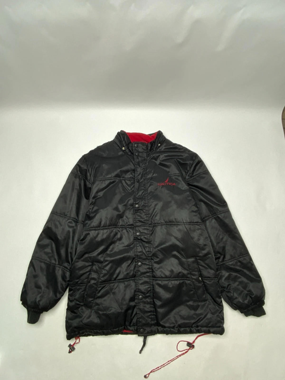 Vintage Nautica Black Puffer Jacket Red Lining Youth XL (Fits Men’s S/M)