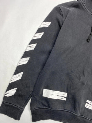Off-White Inspired Black Hoodie with White Stripe Print (Men’s L)