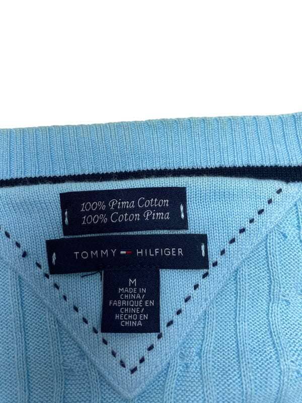 Light Blue Tommy Hilfiger V-neck Jumper Men's Medium Northern Pole Vintage Wholesale 