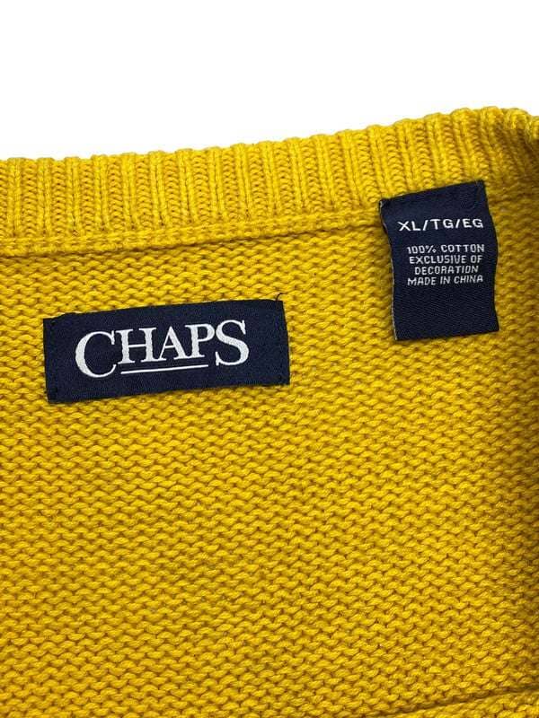 Yellow CHAPS Chest Embroidery Knitwear Jumper Men's XL Northern Pole Vintage Wholesale 